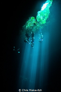 Divers wait in the light at the surface. by Chris Miskavitch 